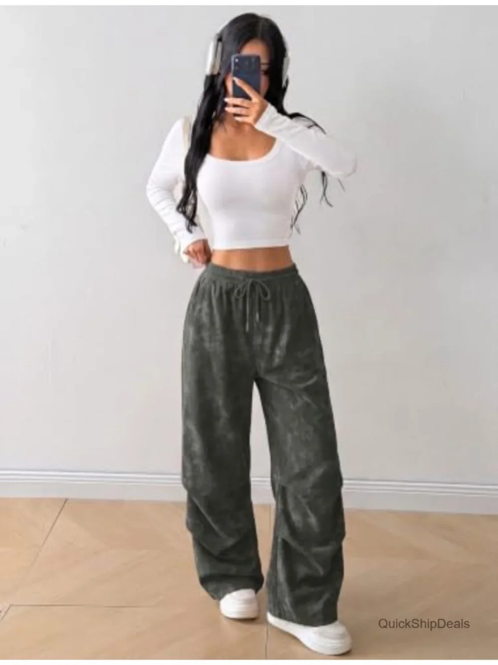 Retro Wide Leg Corduroy Pants with Pockets